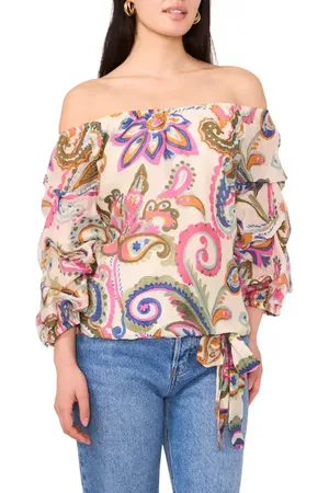Vince Camuto Paisley Off the Shoulder Bubble Sleeve Top in at Nordstrom, Size X-Large