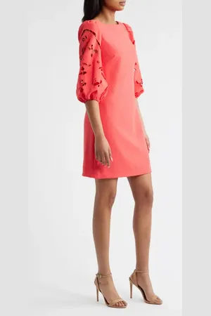 Vince Camuto Eyelet Sleeve Crepe Shift Dress in at Nordstrom, Size 0