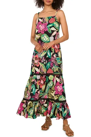 Vince Camuto Floral Ladder Stitch Inset Tiered Maxi Dress in at Nordstrom, Size X-Small