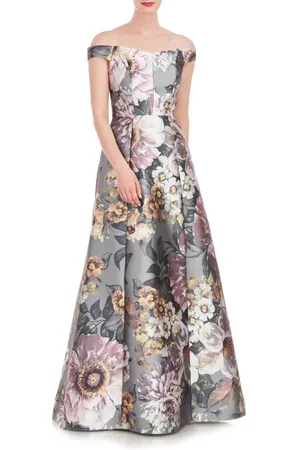 Kay Unger Garland Floral Print Off the Shoulder Gown in at Nordstrom, Size 4