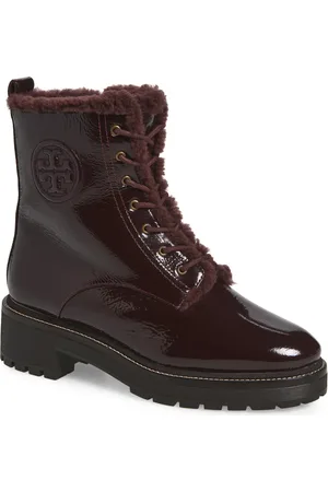 Tory Burch Miller Genuine Shearling Lined Combat Boot in Plum /Plum at Nordstrom, Size 9