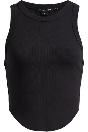 GOOD AMERICAN Lightweight Crop Stretch Cotton Rib Racer Tank in at Nordstrom, Size X-Small