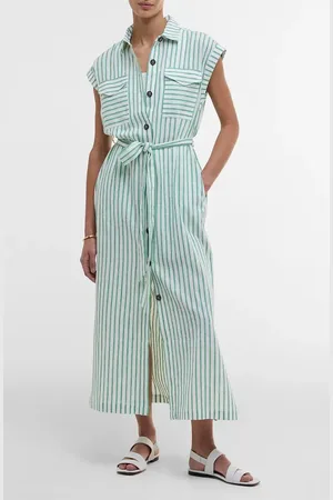 Barbour Abby Stripe Belted Cotton & Linen Shirtdress in at Nordstrom, Size 8 Us