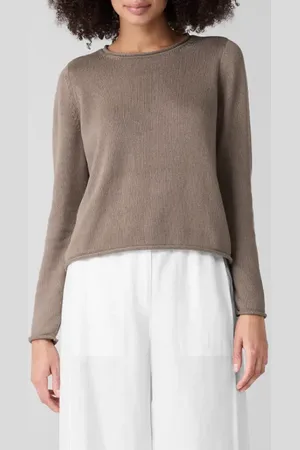 Eileen Fisher Jewel Neck Organic Cotton Blend Sweater in at Nordstrom, Size X-Large