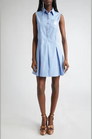 VERSACE Medusa Cameo Embroidered Pleated Poplin Shirtdress in at Nordstrom, Size 10 Us