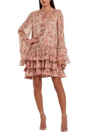 Mac Duggal Flare Long Sleeve Ruffle Viscose Mini Dress in at Nordstrom, Size Large