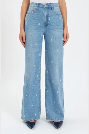 Danny Daze Daisy Embroidery Wide Leg Jeans in -Y at Nordstrom, Size 24