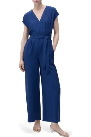 MANGO Belted Hammered Satin Jumpsuit in at Nordstrom, Size 2X