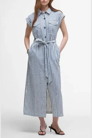 Barbour Abby Stripe Belted Cotton & Linen Shirtdress in at Nordstrom, Size 4 Us
