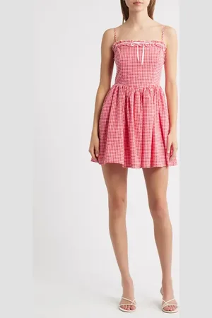 ALL IN FAVOR Cotton Blend Gingham Minidress in at Nordstrom, Size Medium