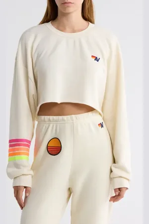 AVIATOR NATION Rugby Stitch Crop Sweatshirt in at Nordstrom, Size Small