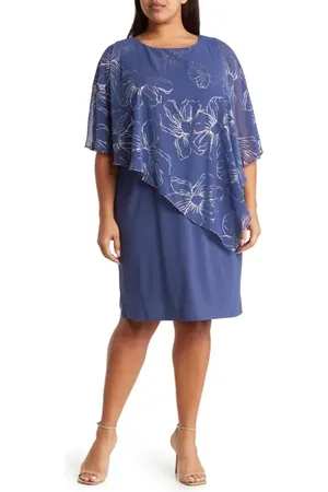 Sl Fashions Floral Asymmetric Popover Shift Dress in at Nordstrom, Size 14 W