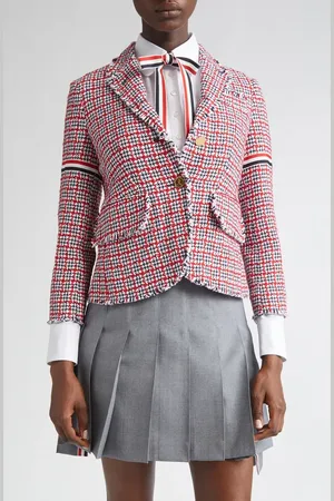 Thom Browne Fray Cotton Tweed Blazer in at Nordstrom, Size 4 Us