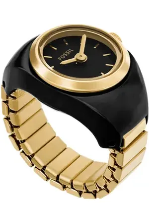 Fossil Glossy Enamel Ring Watch, 15mm in Black /Gold at Nordstrom
