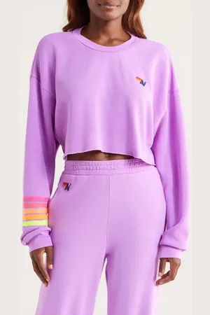 AVIATOR NATION Rugby Stitch Crop Sweatshirt in at Nordstrom, Size X-Large