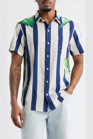 MAVRANS Stripe Palm Frond Short Sleeve Performance Button-Up Shirt in at Nordstrom, Size Large