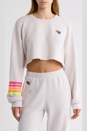 AVIATOR NATION Rugby Stitch Crop Sweatshirt in at Nordstrom, Size X-Large