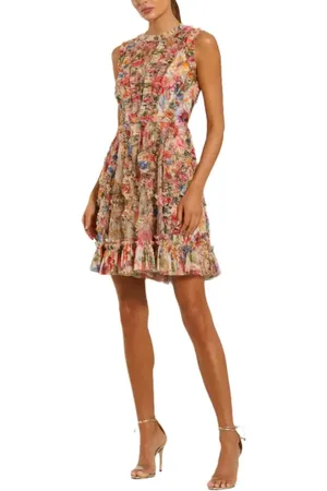 Mac Duggal Mesh Micro Ruffle High Neck Mini Dress in at Nordstrom, Size 4