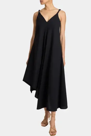 Santorelli KOURT Asymmetric Sleeveless Linen Blend Midi Billow Dress in at Nordstrom, Size 10
