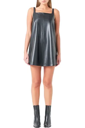 Grey Lab Square Neck Faux Leather Minidress in at Nordstrom, Size Large