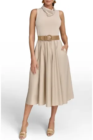 Donna Karan Cowl Neck Mixed Media Midi Dress in at Nordstrom, Size Small