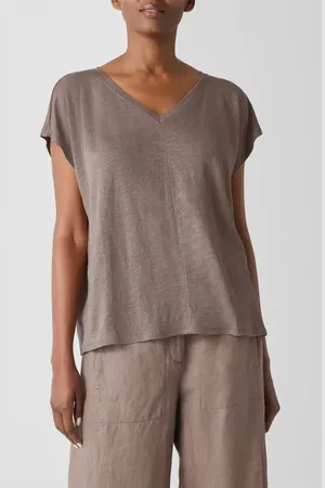 Eileen Fisher V-Neck Organic Linen T-Shirt in at Nordstrom, Size Xx-Small