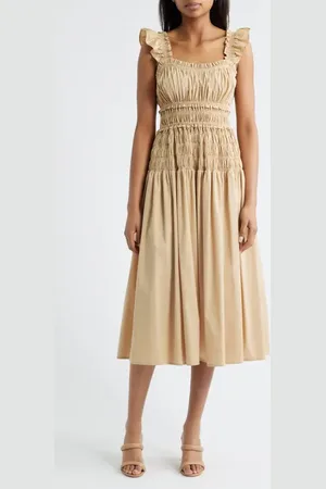 Anne Klein Smocked Ruffle Trim Midi Dress in at Nordstrom, Size 14