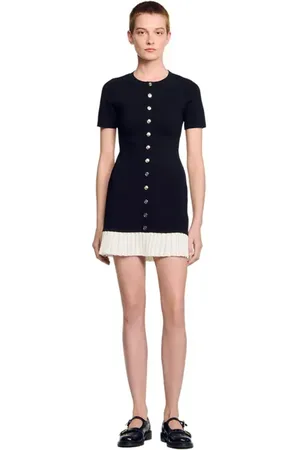 Sandro Mini knit dress with ruffle in Black /Ecru at Nordstrom, Size 38 Eu