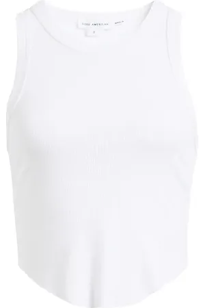 GOOD AMERICAN Lightweight Crop Stretch Cotton Rib Racer Tank in at Nordstrom, Size Small