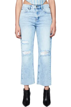 Bardot Esther Ripped Raw Hem Crop Straight Leg Jeans in at Nordstrom, Size 34