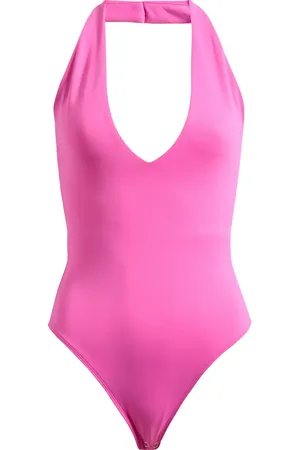 GOOD AMERICAN Plunge Neck Scuba Knit Halter Bodysuit in at Nordstrom, Size X-Small