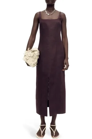 MANGO Front Slit Linen Dress in at Nordstrom, Size 2