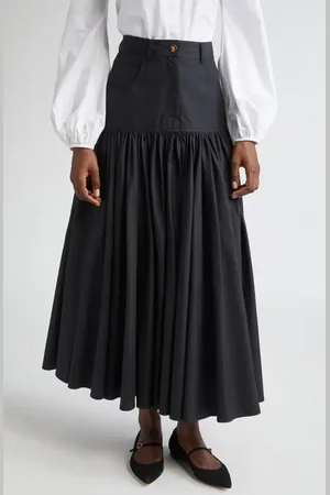 Giambattista Valli Pleated Poplin & Denim Midi Skirt in at Nordstrom, Size 0 Us