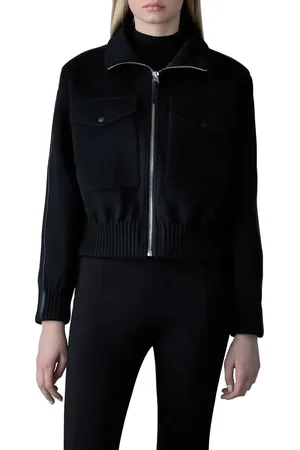 Mackage Patty Leather Trim Double Face Virgin Wool Jacket in at Nordstrom, Size Medium