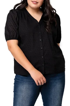 GIBSONLOOK Puff Sleeve Button Front Pin Dot Blouse in at Nordstrom, Size Xx-Small