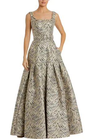 Mac Duggal Metallic Zebra Print Sleeveless A-Line Gown With Belt in at Nordstrom, Size 10