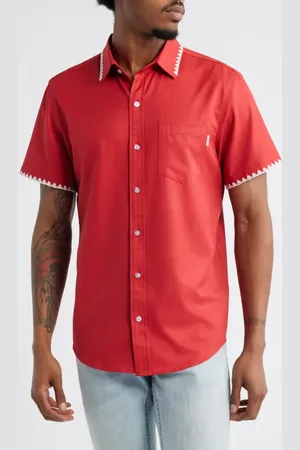 MAVRANS Weekend Crochet Trim Short Sleeve Performance Button-Up Shirt in at Nordstrom, Size Medium