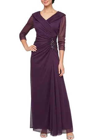Alex Evenings Pleated Portrait Collar Chiffon Gown in at Nordstrom, Size 16