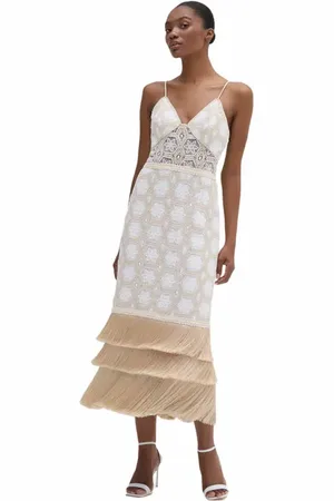 PATBO Natural Crochet Plunge Midi Dress in at Nordstrom, Size 6