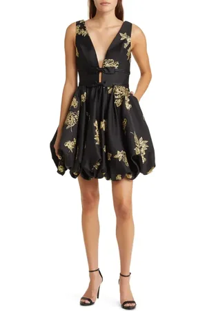 Marchesa Notte Metallic Floral Bubble Hem Minidress in at Nordstrom, Size 6