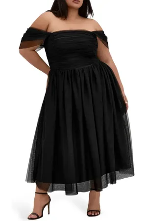 City Chic Lulu Off the Shoulder Tulle Midi Dress in at Nordstrom, Size Xxs