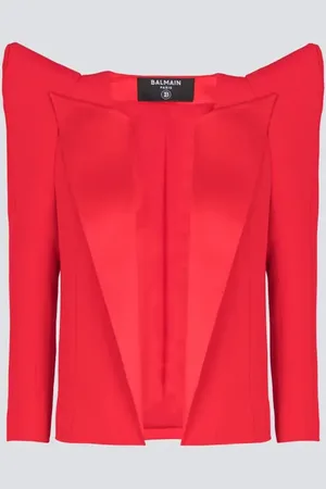 Balmain Cropped crepe jacket with structured shoulders at Nordstrom, Size 40