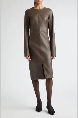 Totême Long Sleeve Paneled Leather Midi Dress in at Nordstrom, Size 8 Us