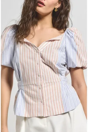 Derek Lam Davina Stripe Off the Shoulder Belted Top in at Nordstrom