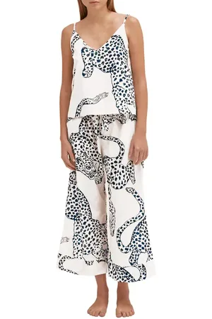 Desmond & Dempsey Cheetah Floral Cotton Cami Pajamas in at Nordstrom, Size X-Large