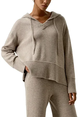 Lilysilk V Neck Wool-Cashmere Blend Hoodie for Women in at Nordstrom, Size Large