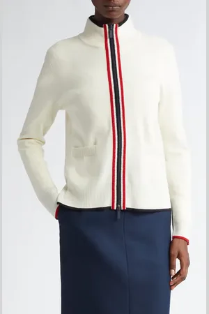Thom Browne Tricolor Trim Virgin Wool Zip-Up Cardigan in at Nordstrom, Size 2 Us