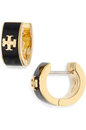 Tory Burch Kira Huggie Hoop Earrings in Tory Gold /Black at Nordstrom