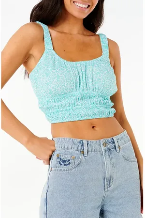 Rip Curl Neon Isles Smocked Crop Top in at Nordstrom, Size X-Large