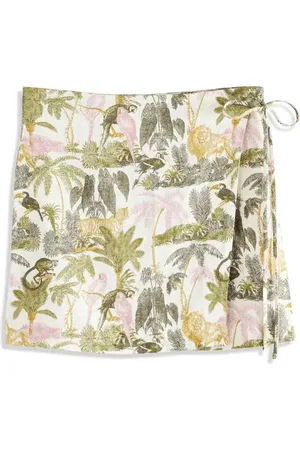 Next Tropical Print Linen Blend Wrap Miniskirt in at Nordstrom, Size 6 Us